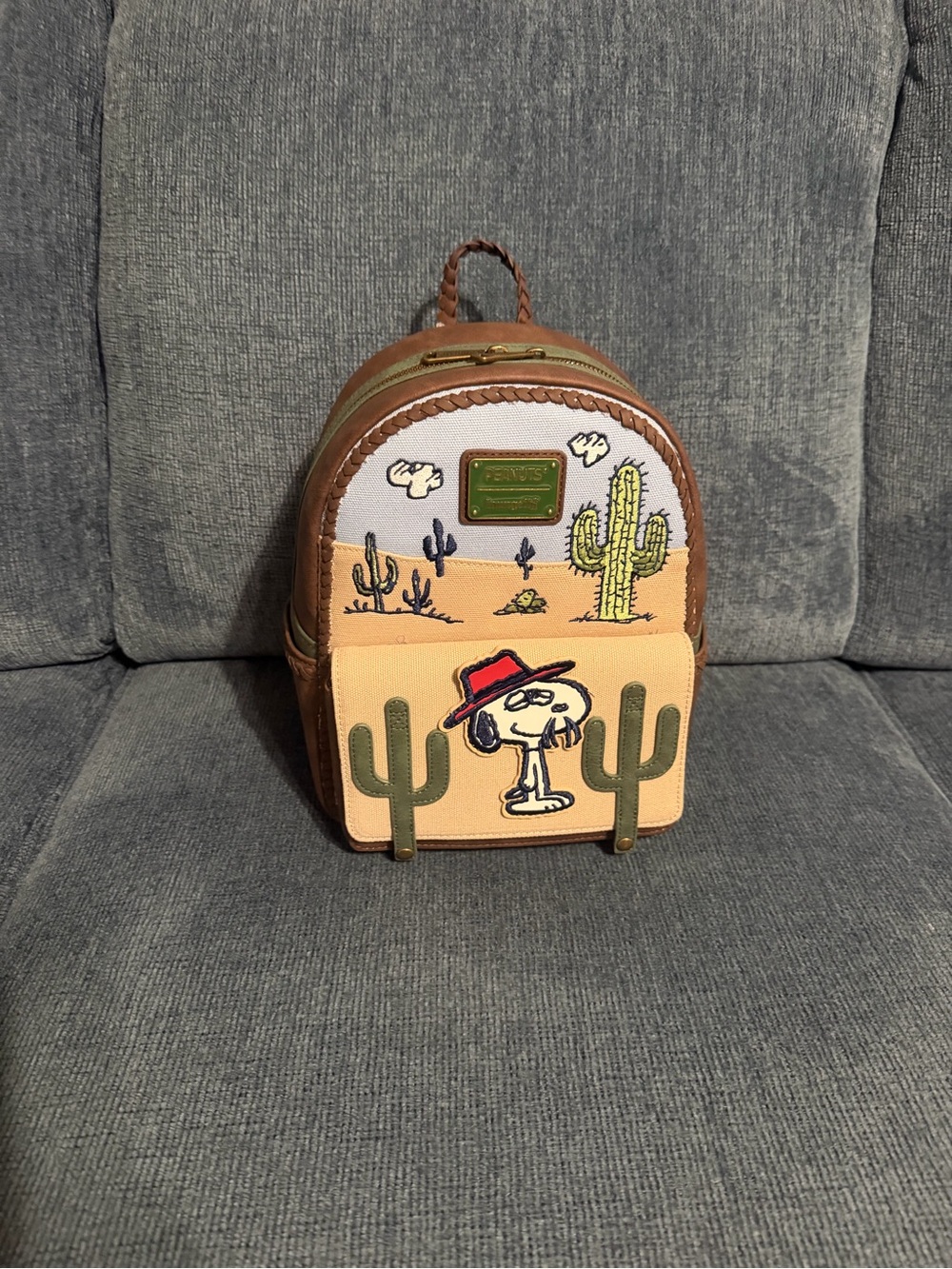 Peanuts Kids Mini Backpack with Snoopy Desert Artwork - Brown/Tan/Green/Red